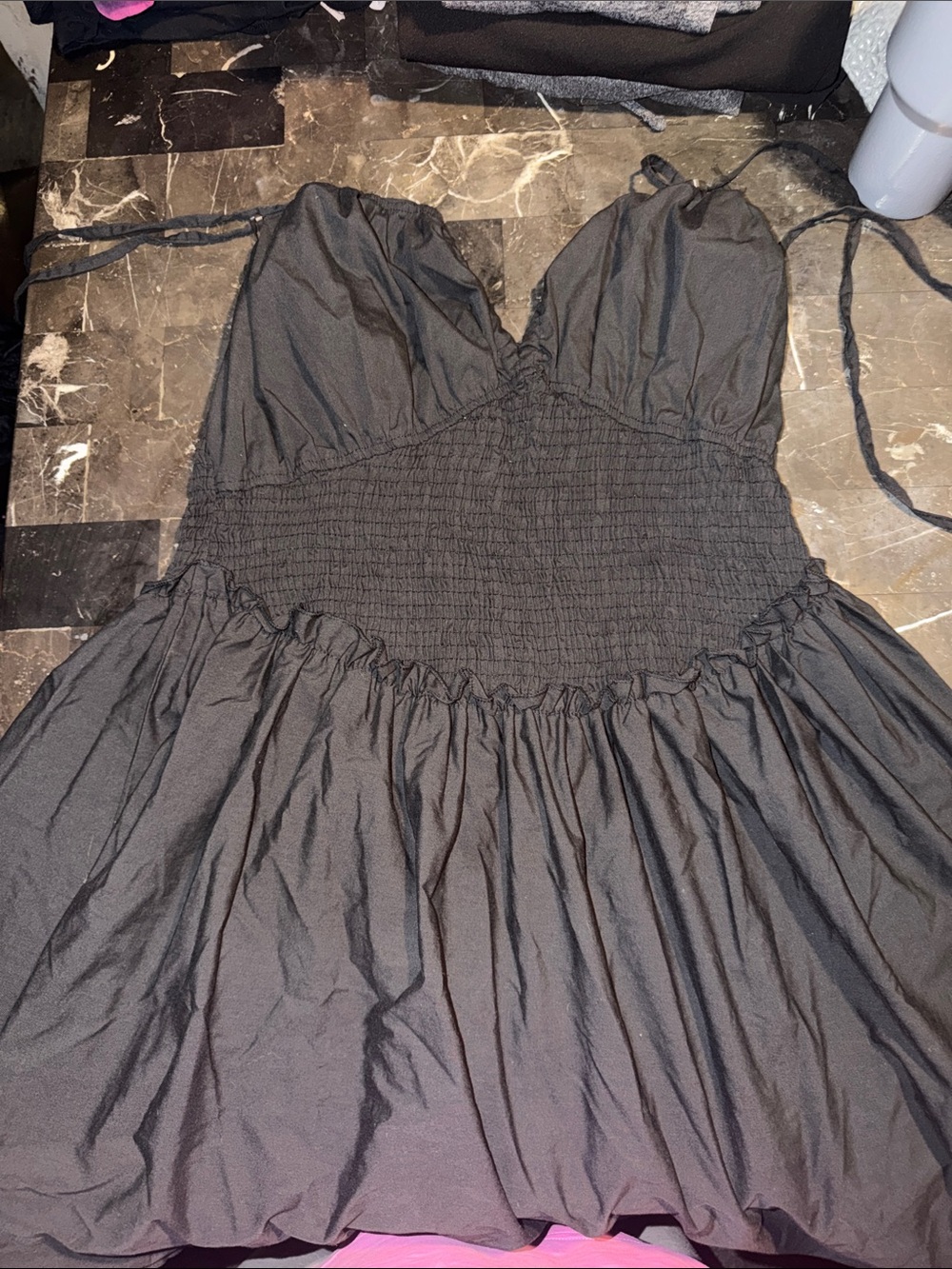 Rainbow Strapless Black Shirred Bust Dress